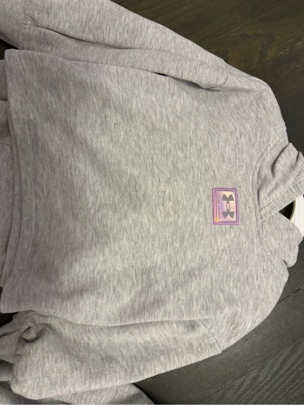 Under Armour Light Gray Girls' Hoodie & Joggers Set with Purple Logo Patch